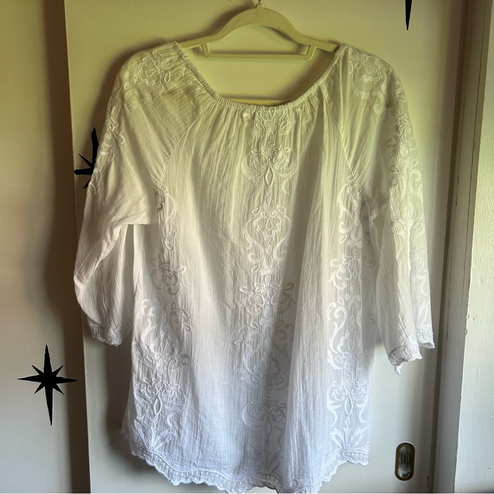 J. Jill White Relaxed Embroidered Blouse - Picture 6 of 8